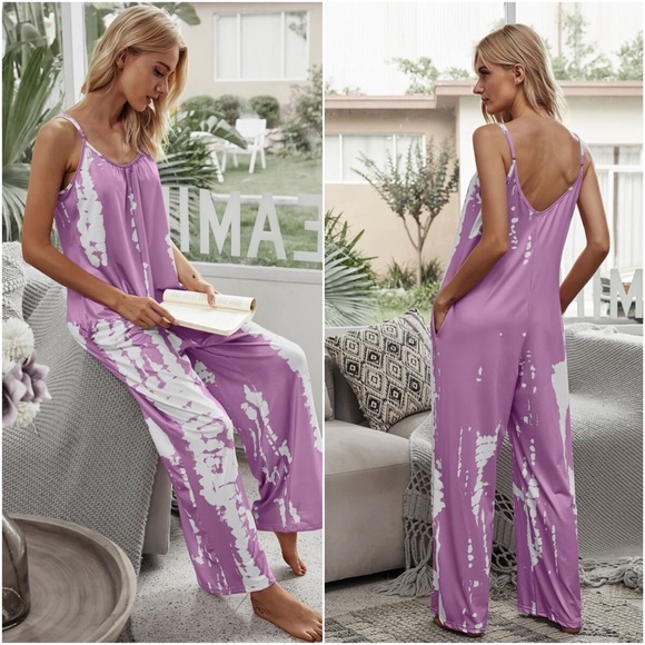 boho tie dye pocket wide leg jumpsuit Dusty Pink - Picture 10 of 10